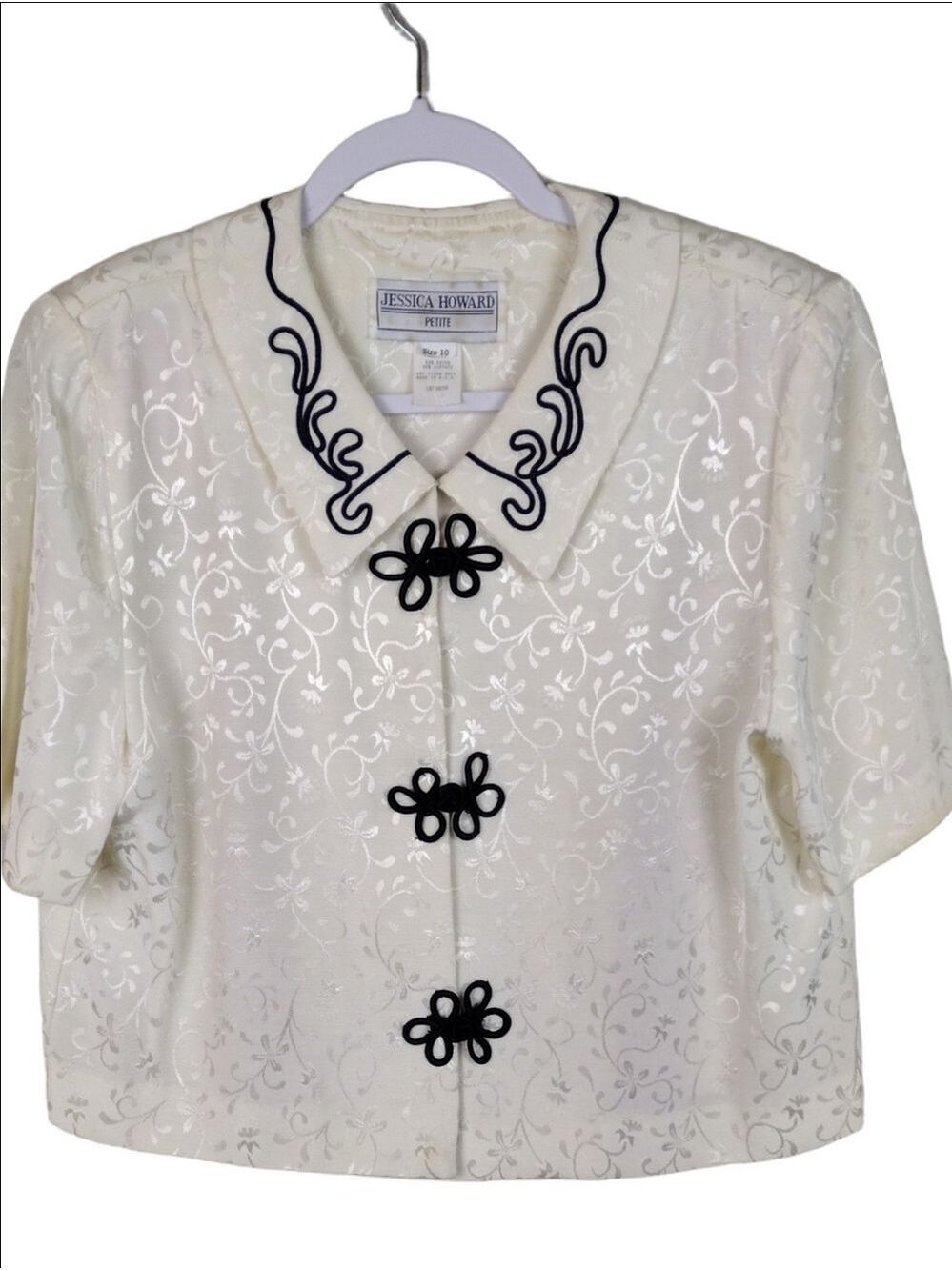 Jessica Howard Petite Cream Floral Embroidered Button Frog Front Jacket